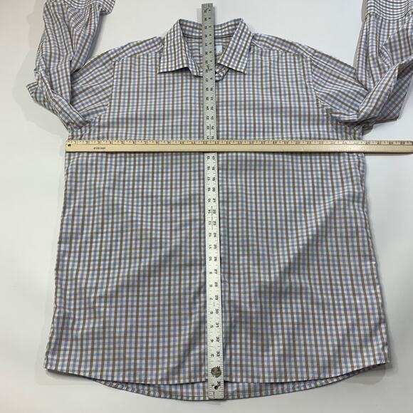 Eton Dress Shirt Mens 18 Brown Blue Gingham Check Contemporary Business Dress - Picture 6 of 11
